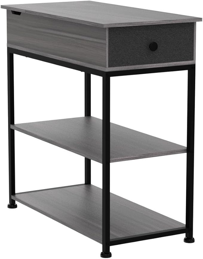 WLIVE Small Side Tables with Charging Station, Narrow End Table for Bedroom/Living Room, Sofa Couch Side Table with Storage for Small Spaces, Home Office, USB Ports and Outlets, Grey