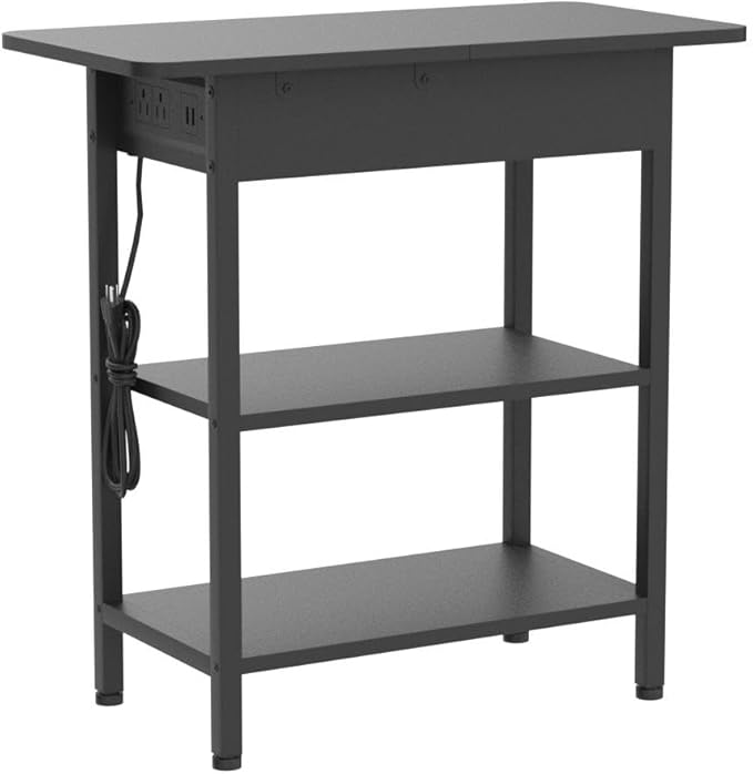 LIDYUK End Table with Charging Station, Set of 2 Flip Top Narrow Side Table for Small Spaces, Nightstands Set of 2 for Bedroom, End Tables Living Room with Storage Shelves, Black