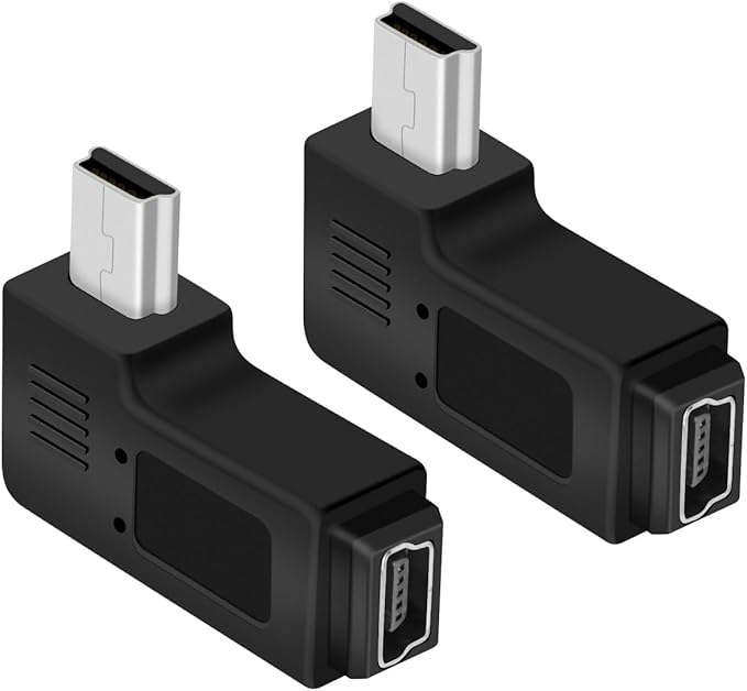 90 Degree Left Angle Mini USB Adapter,Mini USB 5 Pin Male to MINI USB Female Adapter for Dashcams,Bluetooth(2 PCS)