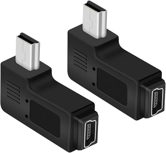 90 Degree Left Angle Mini USB Adapter,Mini USB 5 Pin Male to MINI USB Female Adapter for Dashcams,Bluetooth(2 PCS)