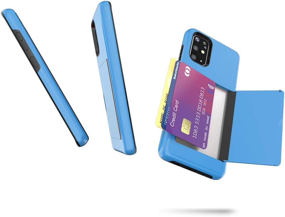 Phone Case for Samsung Galaxy A51 5G, Tempered Glass Screen Protector Cover with Credit Card Holder, Rugged Blue