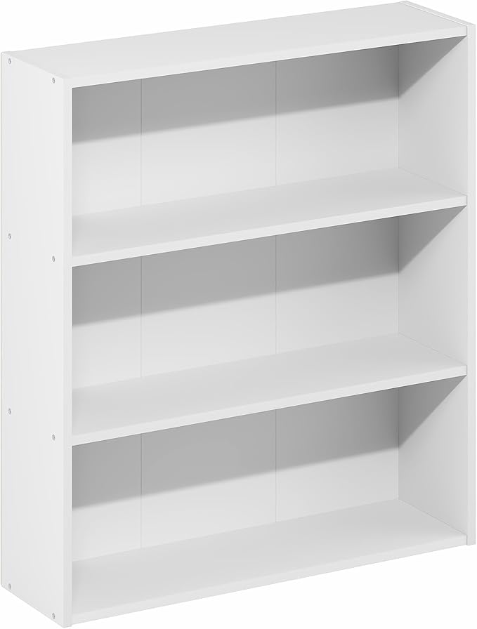 Furinno Basic Book Shelf, 3-Tier Bookshelf, Cube Storage Organizer Bookcase with Open Shelf, 7 x 24 x 26, for Living Room, Bedroom, Home Office, White