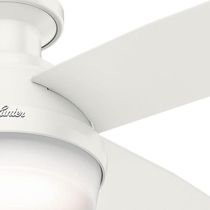 Hunter 52 inch Indoor Ceiling Fan with LED Light and Remote Control - White Modern Ceiling Fan, Low Profile Mount, 4 Blades, For Bedroom, Living Room, or Kitchen, Quiet - Dempsey 59242, Fresh White