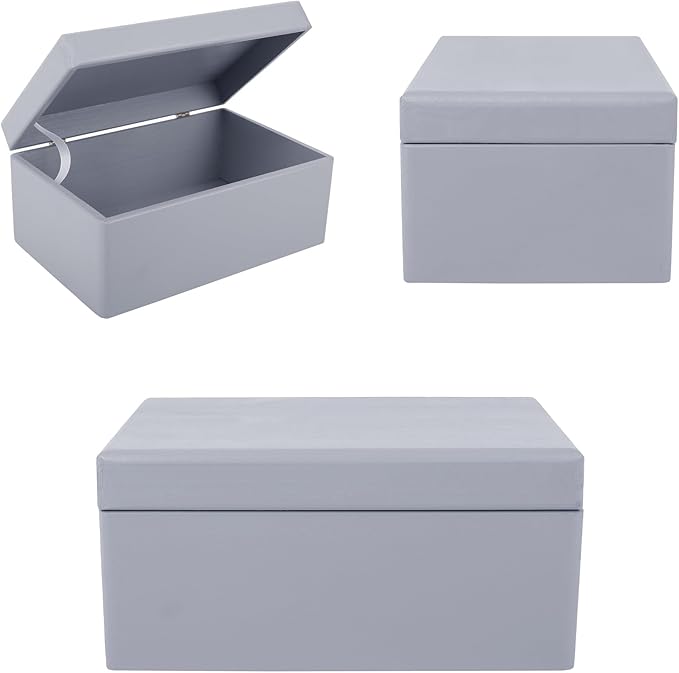 Large Grey Wooden Box Storage with Hinged Lid | 11.8 x 7.87 x 5.51 inches (+-0.5) | Gift Box Storage | Product NOT Intended for 15 Years OR Below
