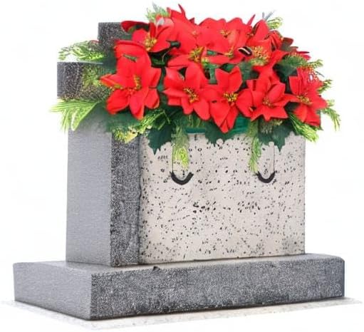 Christmas Cemetery Decorations for Grave Headstone Flower Saddle Artificial Flower Saddles Red Poinsettia Outdoor Memorial Headstone Realistic Bouquet(Red,Classic Style)