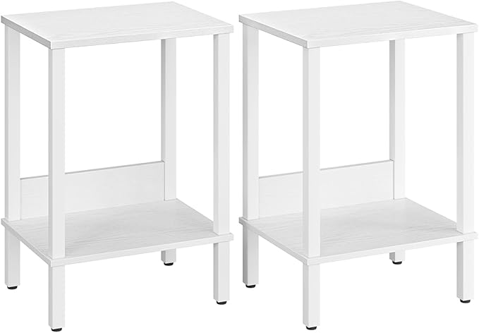 End Table, Side Table, Set of 2, Nightstands with 2-Tier Storage Shelves, Sofa Tables for Small Space, Coach Table for Living Room Bedroom, White UTBT101W2