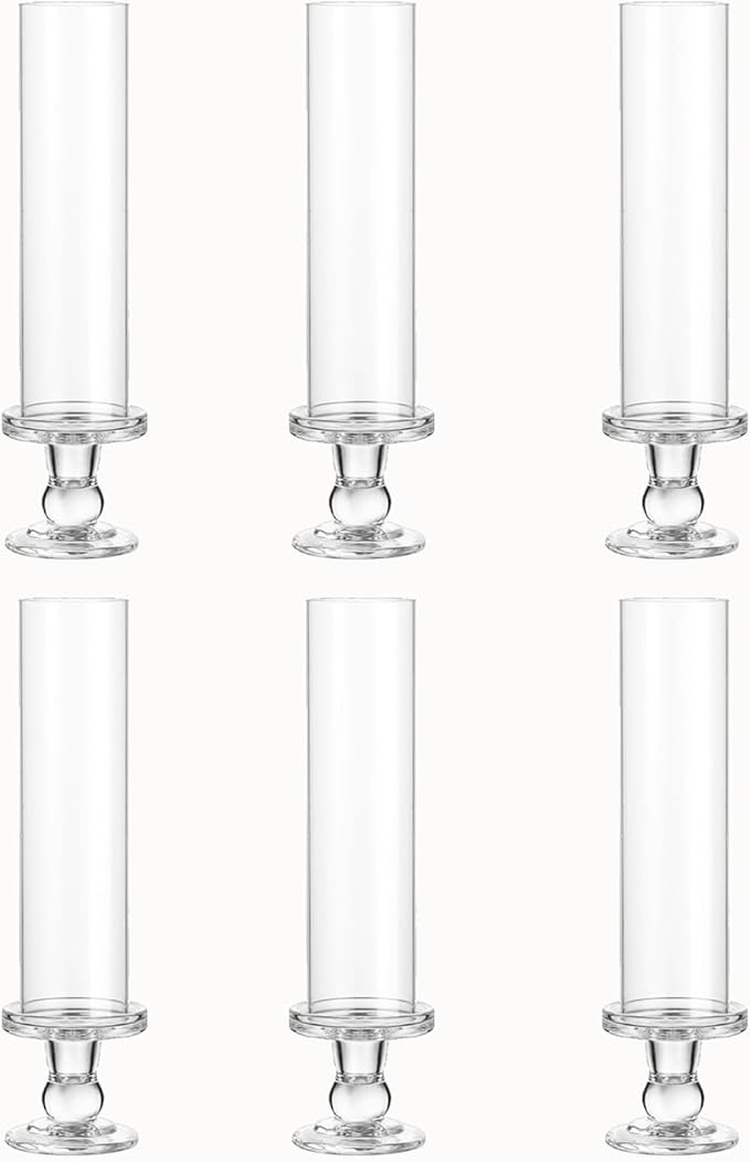 Hurricane Candle Holder Glass Taper Hurricane Clear Tall Candlestick Candles Holders Table Centerpiece Wedding Party Dining Event Home Decor (6)
