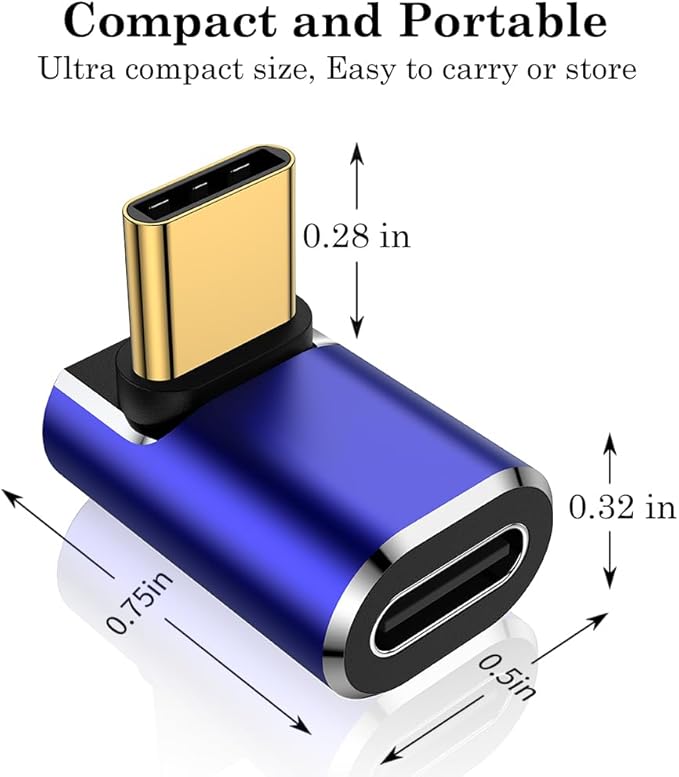 AuviPal USB C 90 Degree Adapter (2 Pack), Up and Down Right Angle L Shape USB Type C Male to Female Connector for Steam Deck, ROG Ally, MacBook, Tablet, Phone and More - Blue