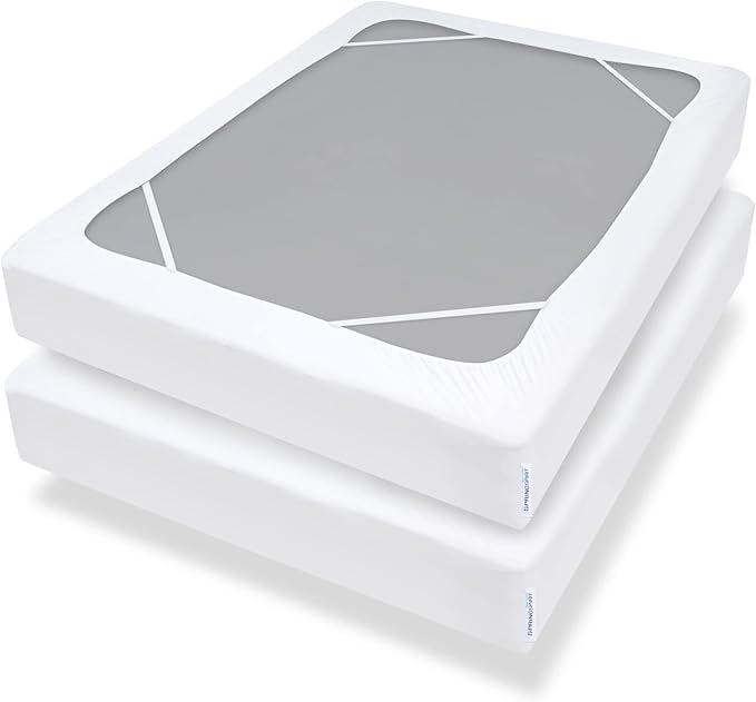 Twin Size Box Spring Cover with Smooth and Elastic Woven Fabric, Alternates for Bed Skirt, Wrinkle & Fading Resistant, Washable, Dustproof, White, 2 Pack