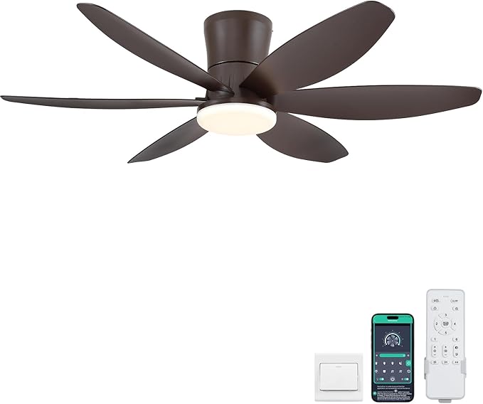 48In Ceiling Fans with Light and Remote/APP Control, 6-Blade Reversible Motor Ceiling Fan, 3-Color Dimmable Lighting, All-Brown Finish