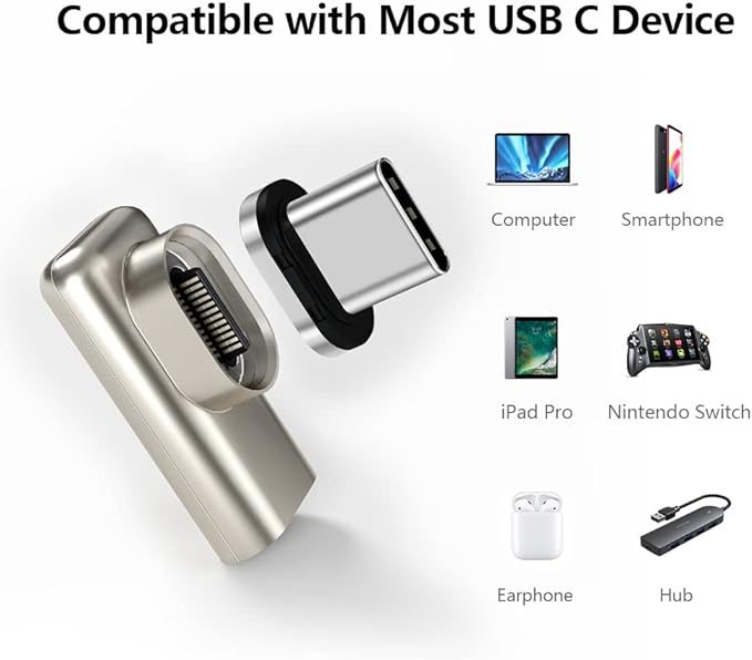 USB C Magnetic Adapter Right Angle 24 pin 2 Pack PD 100W Fast Charging 20Gbs Data Transfer USB3.1 Champagne Gold