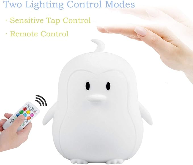 Night Light for Kids Silicone Penguin Night Light 9 Colors Baby Light Bedside Lamp Rechargeable Remote LED Children Night Light for Toddlers/Boys/Girls/Adults/Bedroom/Bathroom/Outdoor