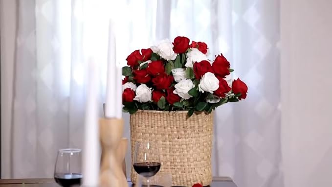 60 Pcs Artificial Roses Bulk Velvet Silk Roses Red Rose Flowers for Wedding Centerpieces Bridal Bouquet Mohter's Day Valentine's Day Christmas Home Decor (60, Red)
