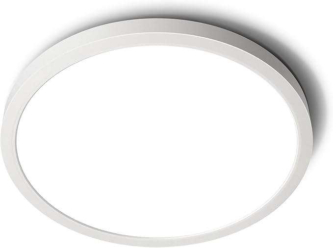 SunRider LED Flush Mount Ceiling Light Fixture, 5000K Daylight White, 2400LM, 12 Inch 24W White Round Flat Bedroom Lights, 240W Equiv. Non-Dimmable