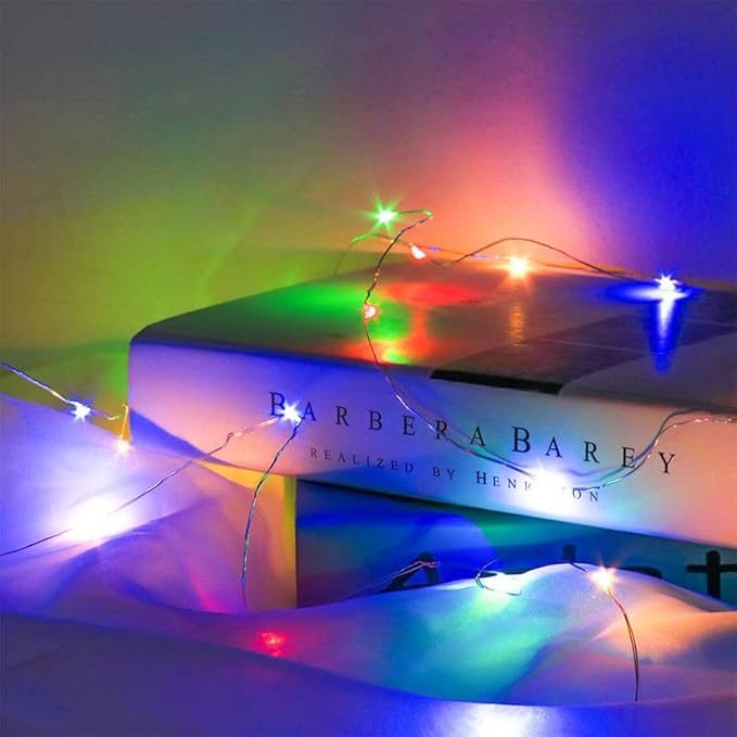 Fairy Lights CR2032 Battery Operated,6.6Ft/2Meter 20 LEDs Micro Silver Wire String Lights for Bedroom Christmas Party Wedding Decoration (Multi-Colour, 6 Pack)