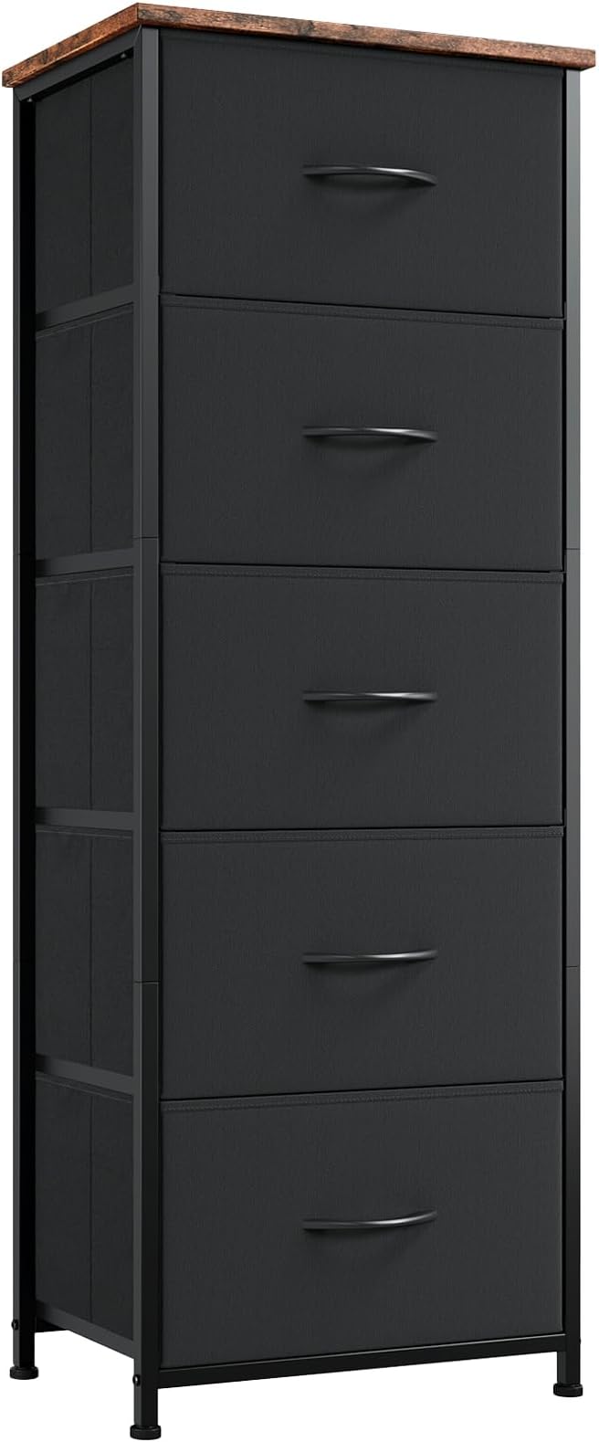 Somdot Tall Dresser for Bedroom with 5 Drawers, Storage Organizer Chest of Drawers with Removable Fabric Bins for Closet Bedside Living Room Laundry Entryway Hallway, Black Rustic Brown