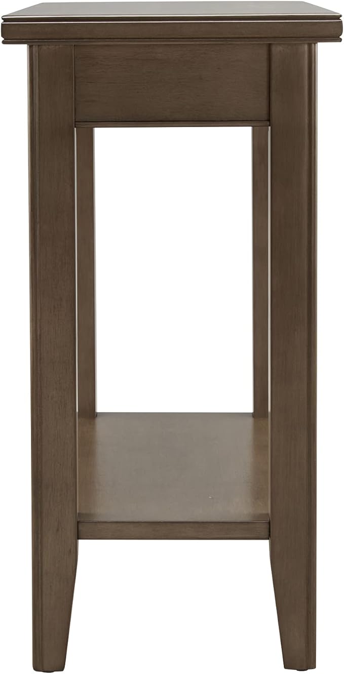Leick Home Laurent 12 in. Narrow End Side Table, Solid Wood with Shelf, Smoke Gray, 10505-GR