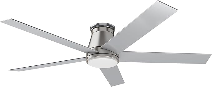 wurzee 60 inch Flush Mount Ceiling Fan Brushed Nickel ceiling fans with lights 6 Speeds DC Reversible Motor, Timing, Dimmable, 5 Blades for Bedroom,Living Room Dining Room Patio