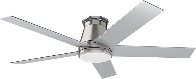wurzee 52" Flush Mount Ceiling Fan Brushed Nickel Ceiling Fan 6 Speeds DC Reversible Motor, Timing, Dimmable, 5 Blades for Bedroom,Living, Dining Indoor Patio Porch Garage Shop