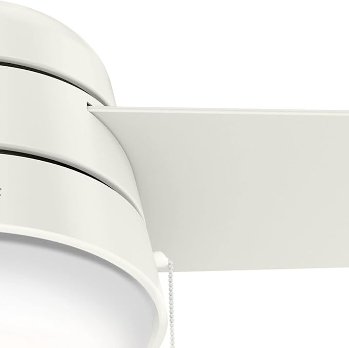 Hunter 36 inch Small Indoor Ceiling Fan with LED Light and Pull Chain - Modern Ceiling Fan, Standard Mount, 3 Blades, For Bedroom, Home Office, or Laundry Room, Quiet - Aker 59301, Fresh White