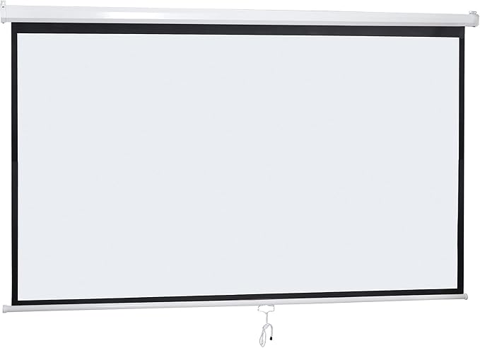 Smartxchoices 100" 16:9 HD Manual Projector Screen with Auto Lock Anti-Crease Home Theater Office Wall Mounted Ceiling Pull Down Projection 1.1 Gain Matte White, View Size: 87 x 49 inches