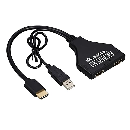 ChenYang HDMI 1.3 Splitter Adapter, HDMI 1 Male to 2 Female Splitter Switch Extension Cable with Power 0.65FT/20cm