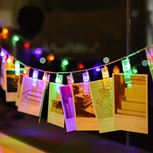 LED Photo String Lights 20 Photo Clips Battery Powered Fairy Twinkle Lights, Wedding Party Home Decor Lights for Hanging Photos, Cards and Artwork Multicolor