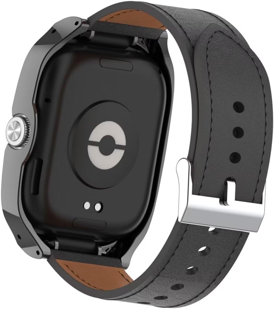 Leather Replacement Bracelet Strap for Xiaomi Redmi Watch 4, Compatible Watchband Accessories with Metal Frame
