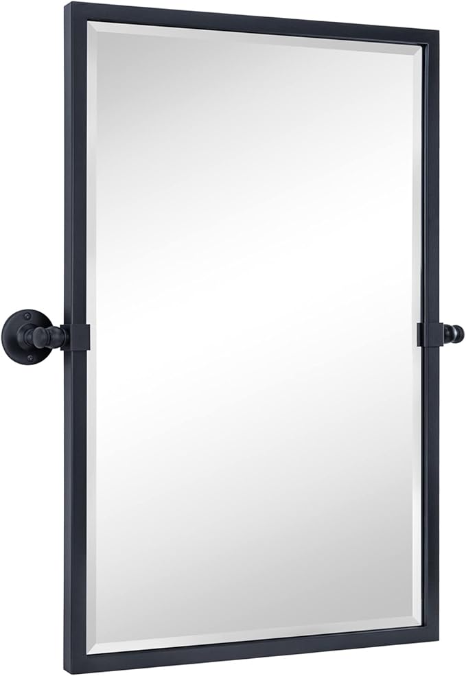 TEHOME 20x30'' Pivot Tilting Bathroom Vanty Mirror Rectangle Black Metal Framed Beveled Wall Mirror