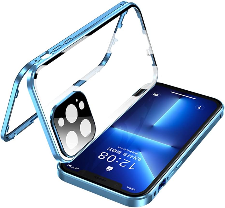 iPhone 13 Pro Case with Camera Lens Protector, Metal Bumper 360 Full Body Protection, Light Blue