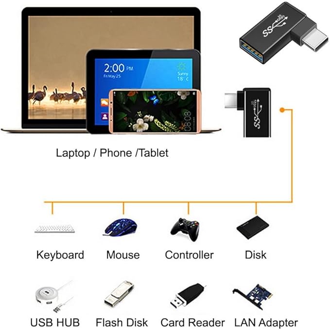 xiwai Right Angled 90 Degree OTG Adapter USB-C Type-C to USB 3.0 Female for Laptop Cell Phone