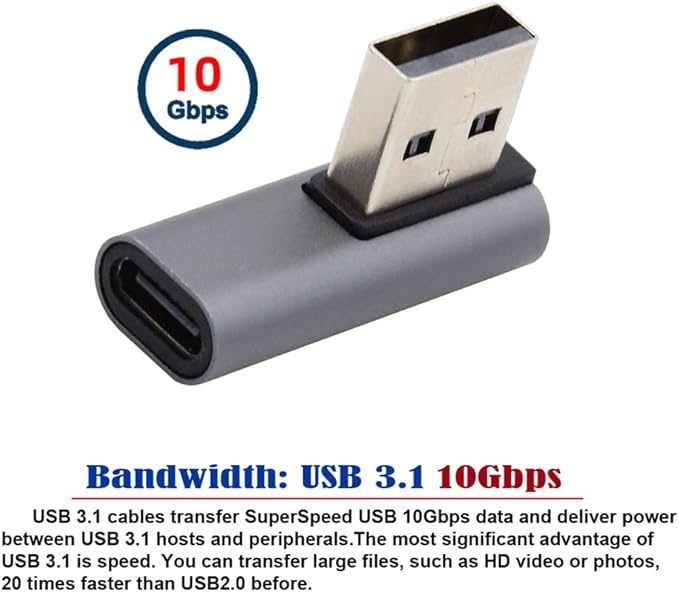 NFHK USB-C Type C Female Low Profile 90 Degree Right Angled to USB 3.0 A Male Data Adapter for Laptop Desktop