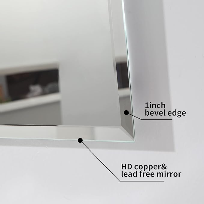 Mirrorons Beveled Mirror, Bathroom Mirrors for Wall 24" x 36", Frameless Rectangle Bathroom Mirror with Beveled Edge, Hangs Horizontally or Vertically, Upgraded Packing