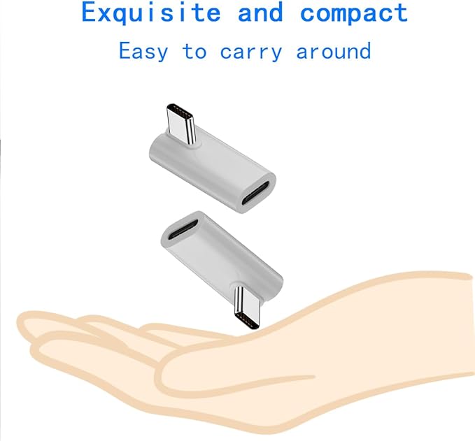 Right-Angled USB C Adapter, USB Type C Coupler Extender Support 140W, 40Gbps, 8K@60Hz for Laptop, Phones and More Type C Devices (White),2 Pack