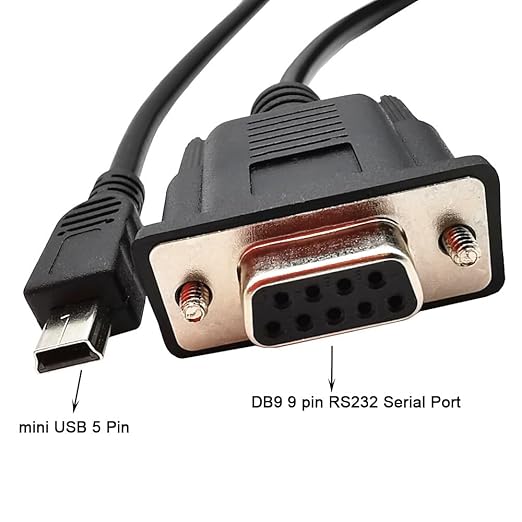 USB to RS232 Serial Adapter, Mini USB 5 Pin Male to DB9 9 Pin Female Serial Converter Cable 1.8M/6Feet
