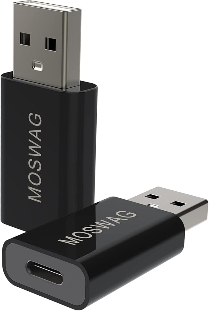 MOSWAG 2 Packs USB C to USB Adapter USB Male to Type C Female Adapter Type C Adapter Black Compatible with Apple MagSafe Charger,iMac,MacBook Pro,MacBook,Laptops,PC,Computers and More