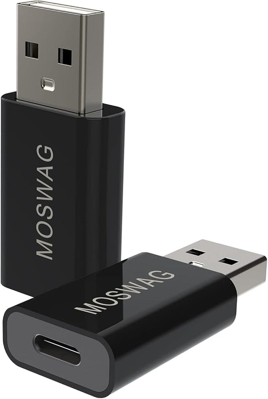 MOSWAG 2 Packs USB C to USB Adapter USB Male to Type C Female Adapter Type C Adapter Black Compatible with Apple MagSafe Charger,iMac,MacBook Pro,MacBook,Laptops,PC,Computers and More