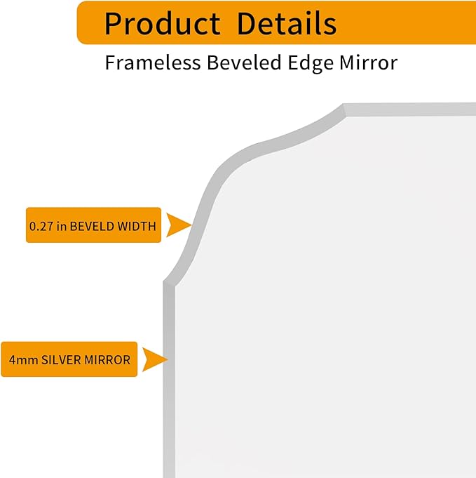 Silver Wall Mirror-Beveled Edge Frameless Mirrors for Bathroom, Vanity, Bedroom, Rectangle Mirrors（17.8X23.7inch）