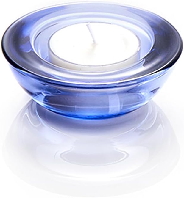 Blue Tealight Candle Holders - Set of 12, Round Chunky Glass Candle Holder, 3" Diameter - CH01 - Water Blue