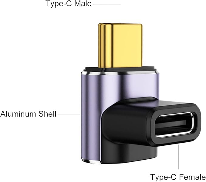 AreMe 90 Degree USB-C Male to USB-C Female Adapter (4 Pack), Type-C Up and Down Right Angle 40Gbps PD 100W Fast Charging Connector for Steam Deck, Switch, Laptop, MacBook Pro/Air, Tablet and Phone