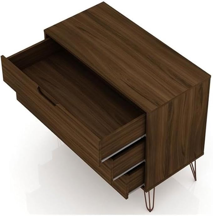 Manhattan Comfort Rockefeller 3 Drawer Dresser for Bedroom Storage, Nursery, Closet, Living Room, Entryway, TV Stand for Screens up to 32 Inches, Anti-Tip Kit Included, Set of 1, Brown