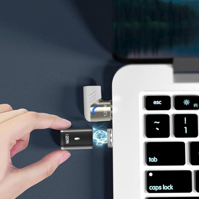 Magnetic USB C Adapter Right Angle White + USB C Magnetic Adapter Straight Black -3 Tips 120w Fast Charging 5Pin 480Mbps Data Transmission