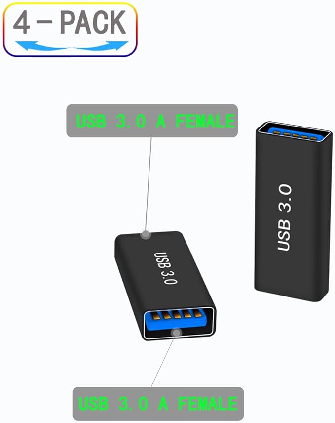 USB 3.0 Type A Female to Female Extension Adapter, USB to USB Adapter,4 Pack