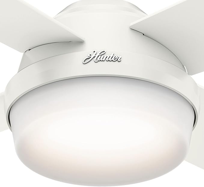 Hunter 44 inch Indoor Ceiling Fan with LED Light and Remote Control - White Modern Ceiling Fan, Standard Mount, 4 Blades, For Bedroom, Living Room, or Kitchen - Dempsey 59246, Fresh White