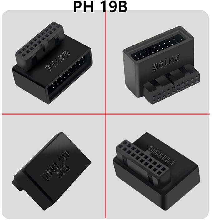 USB 3.0 90 Degree Motherboard Adapter 19 Pin/20 Pin Male to Female Extension Adapter L Turn Right Angle Socket for Desktop Motherboard (Down Angle PH19B)