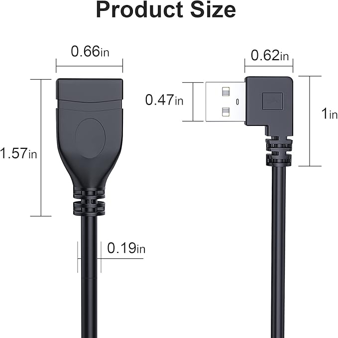 SuperSpeed USB 3.0 Male to Female Extension Data Cable Left Angle 2PCS (20CM,8IN)(Notice:pls Check The Left Angle in Picture)