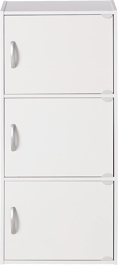 Hodedah Heavy Duty Engineered Wooden 3 Door Enclosed Multipurpose Storage Cabinet with Included Hardware for Easy Assembly, White