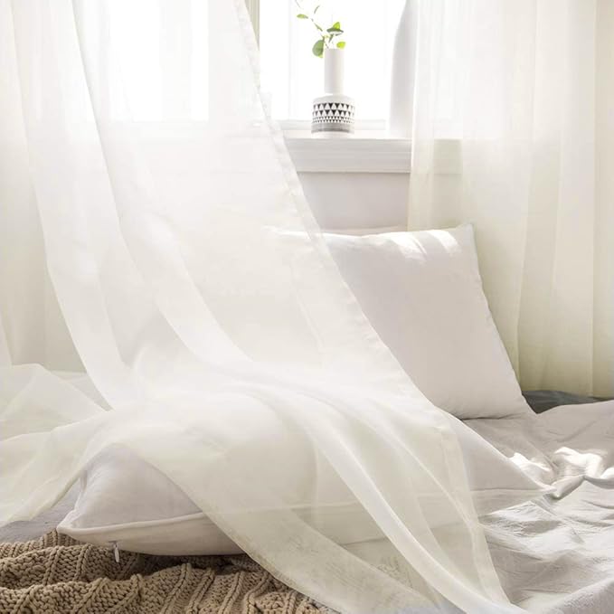 MIULEE Sheer Window Scarf - Extra Long 216 Inch Elegant Valance, Soft Voile Canopy Bed Curtain for Wedding Ceremony & Home Decor, 54x216 Ivory