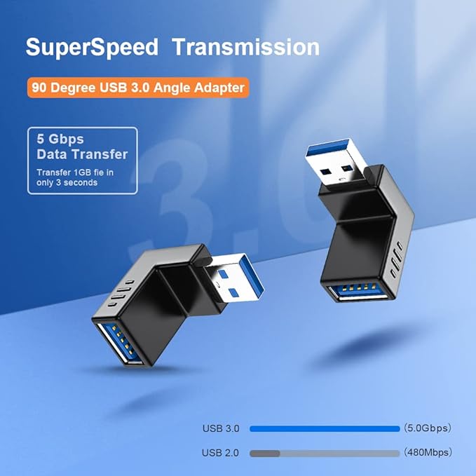 USB 3.0 Adapter 90 Degree Male to Female Combo Vertical Up and Down Angle Coupler Connector