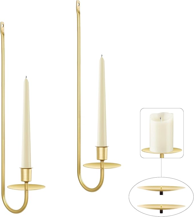 XAROO Gold Candle Sconces, Taper & Pillar Wall Candle Holder, Metal Sconces Wall Decor Set of 2, for Living Room, Entryway, Fireplace, Wedding, Gifts for Women, Men, Mom or Dad